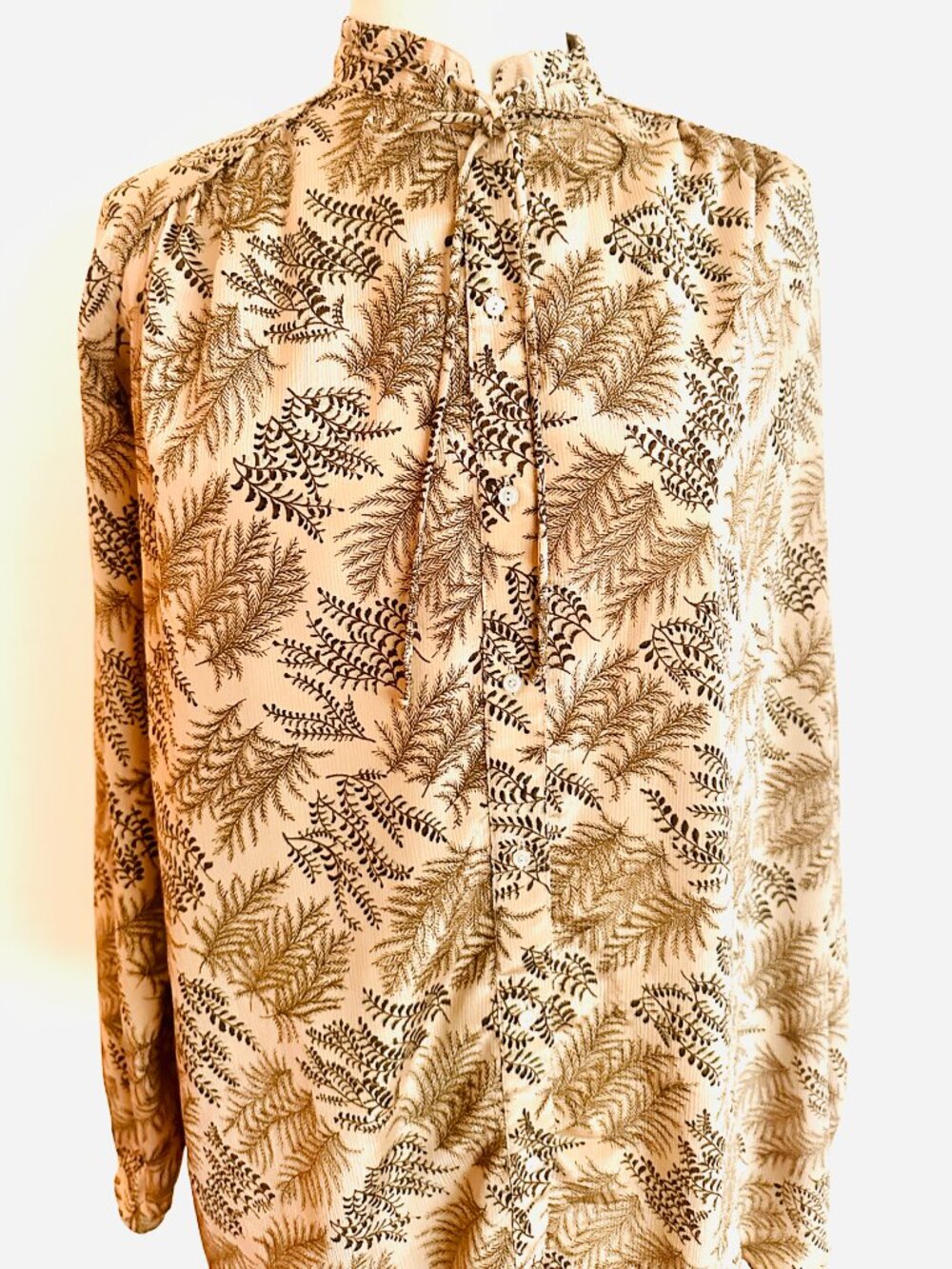 Vintage 70s Givenchy for Chesa Saks Fifth Avenue Botanical Print Blouse Size 12